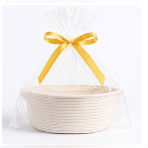 Cream Woven Basket with Gold Ribbon